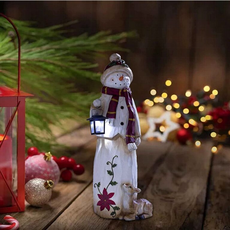 Christmas Decoration Woodland Snowman Holding Solar Lantern